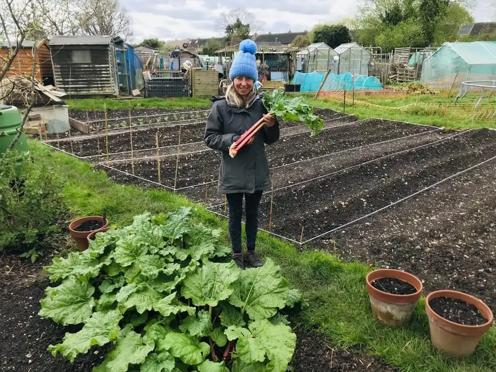 Vicky Salter holding rhubarb