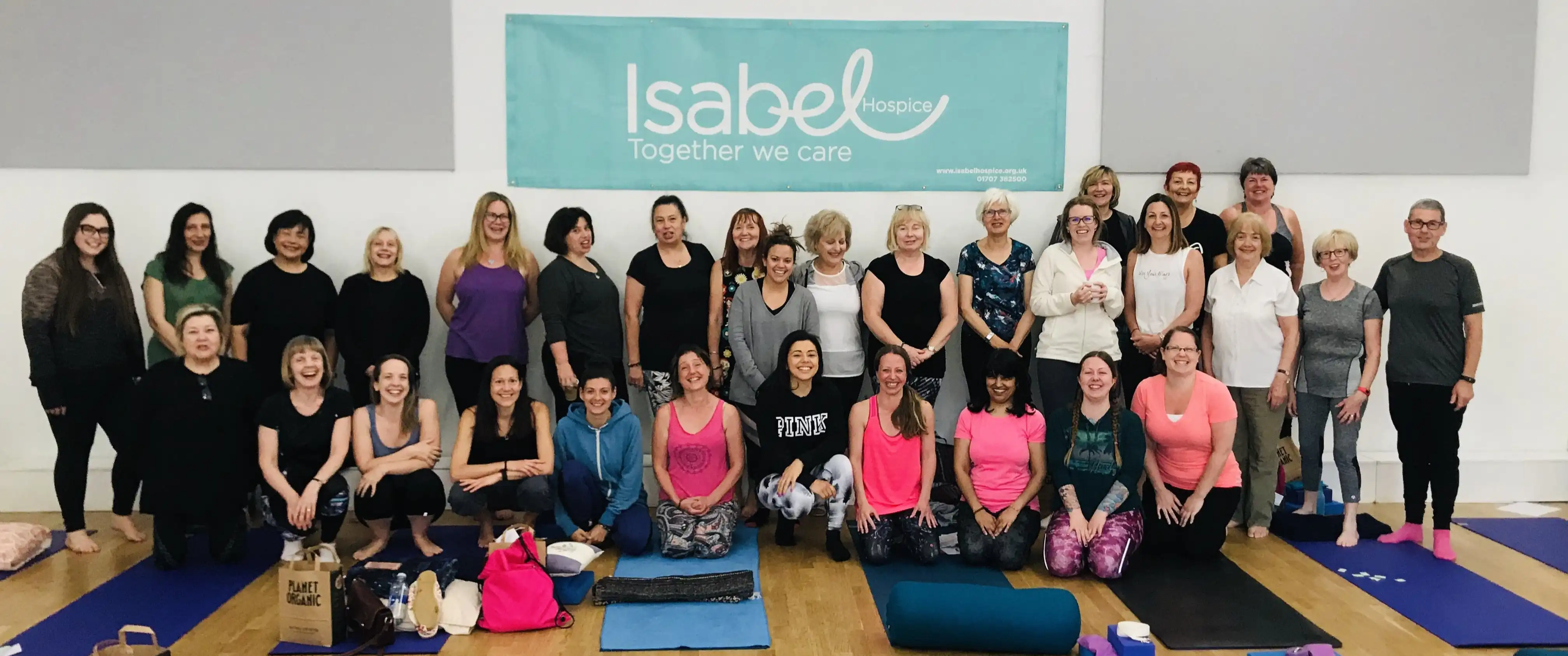 Group photo at Yoga Herts Isabel Hospice yoga Event