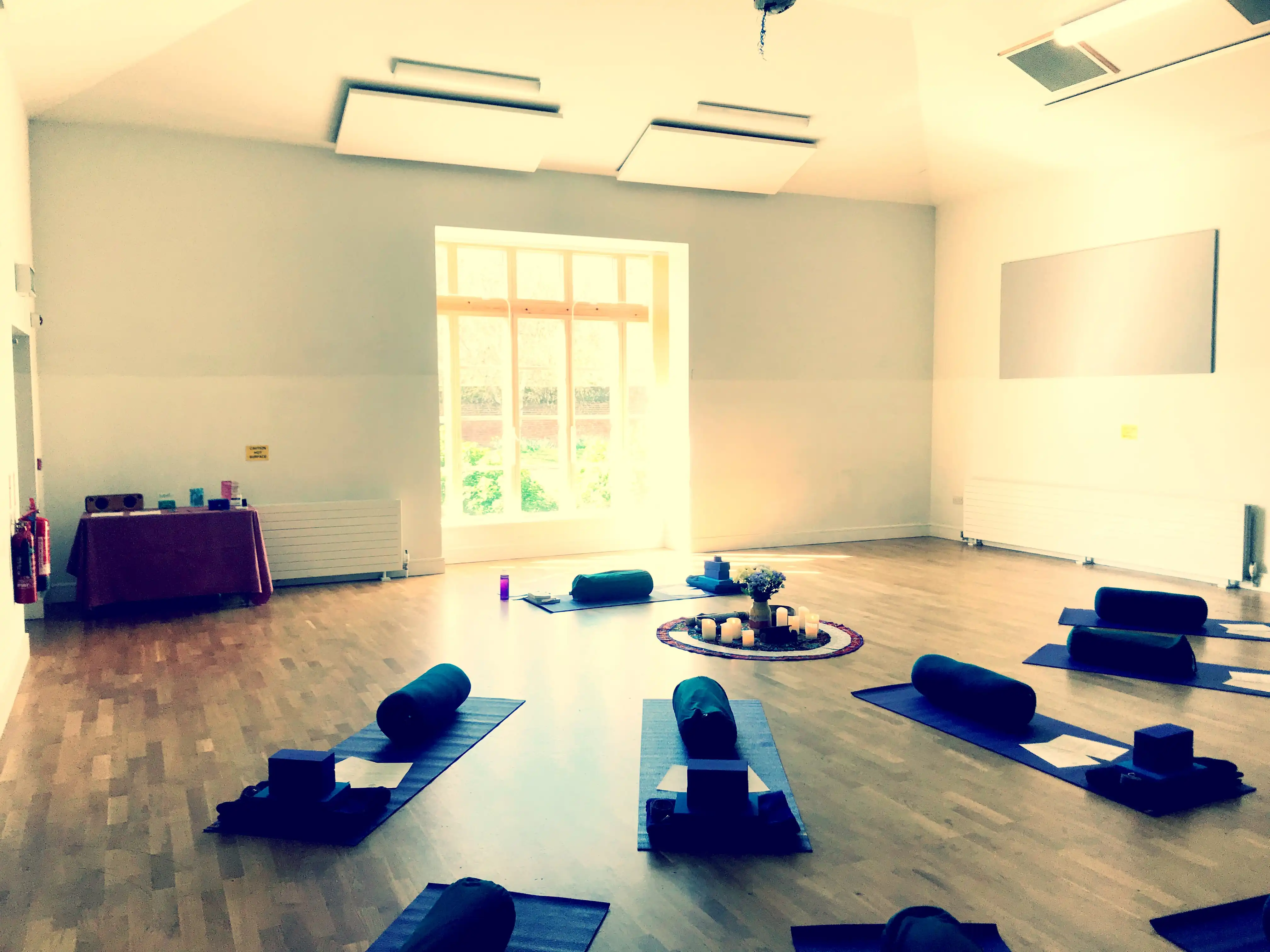 Yin yoga class set up in Stanstead Abbots