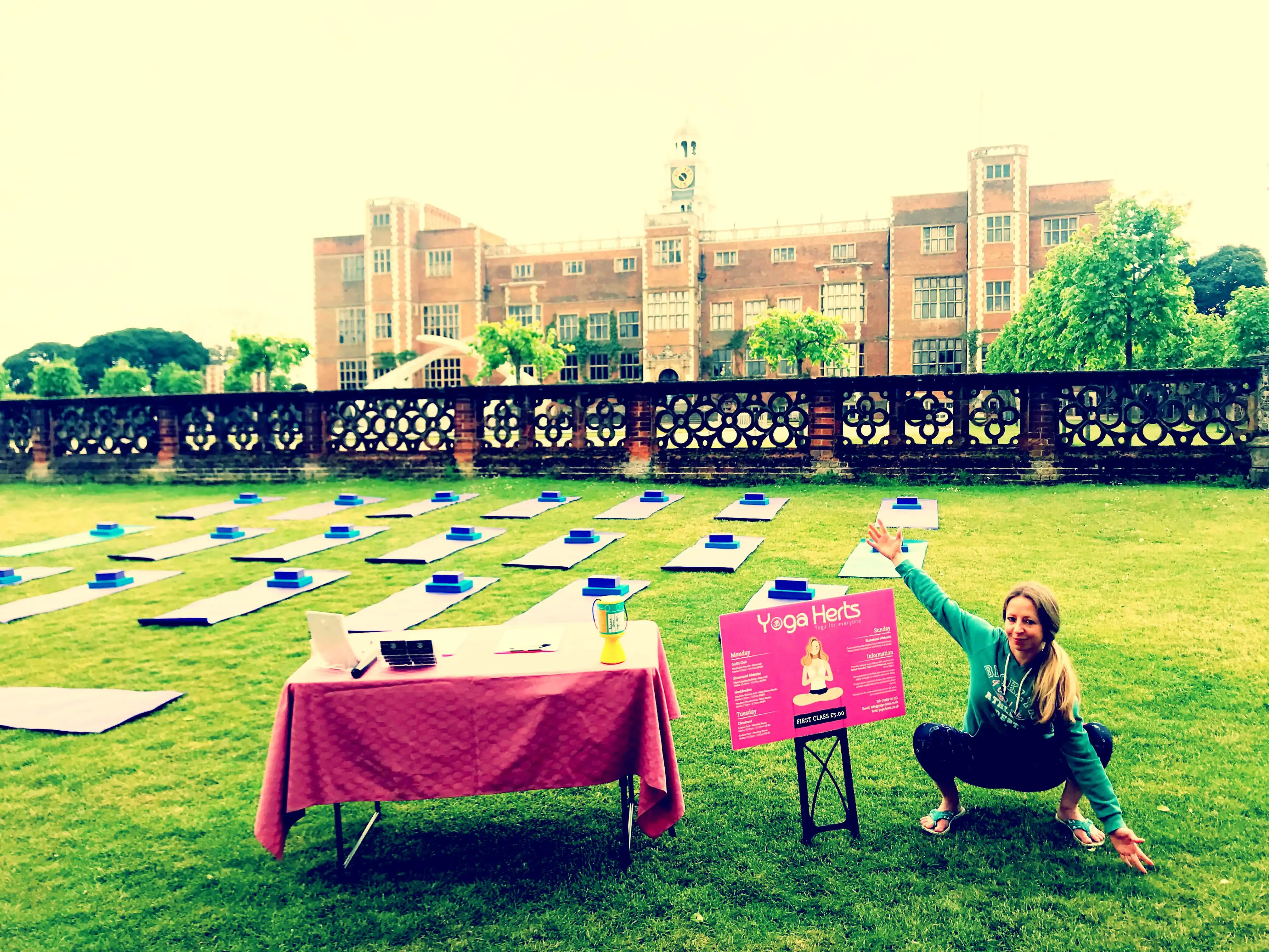 Outdoor yoga at Hatfield House