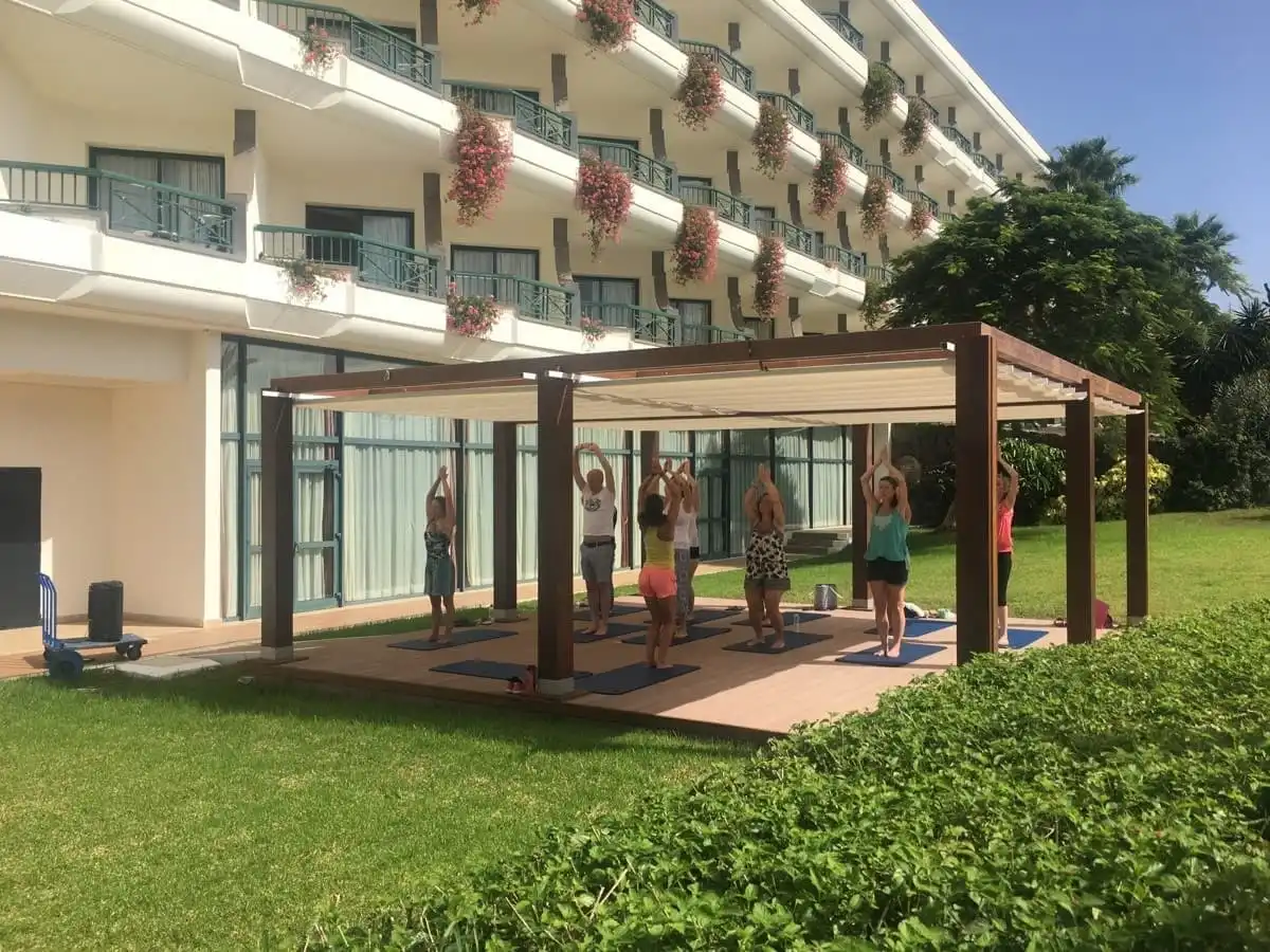 Vicky Salter practising yoga in lanzarote