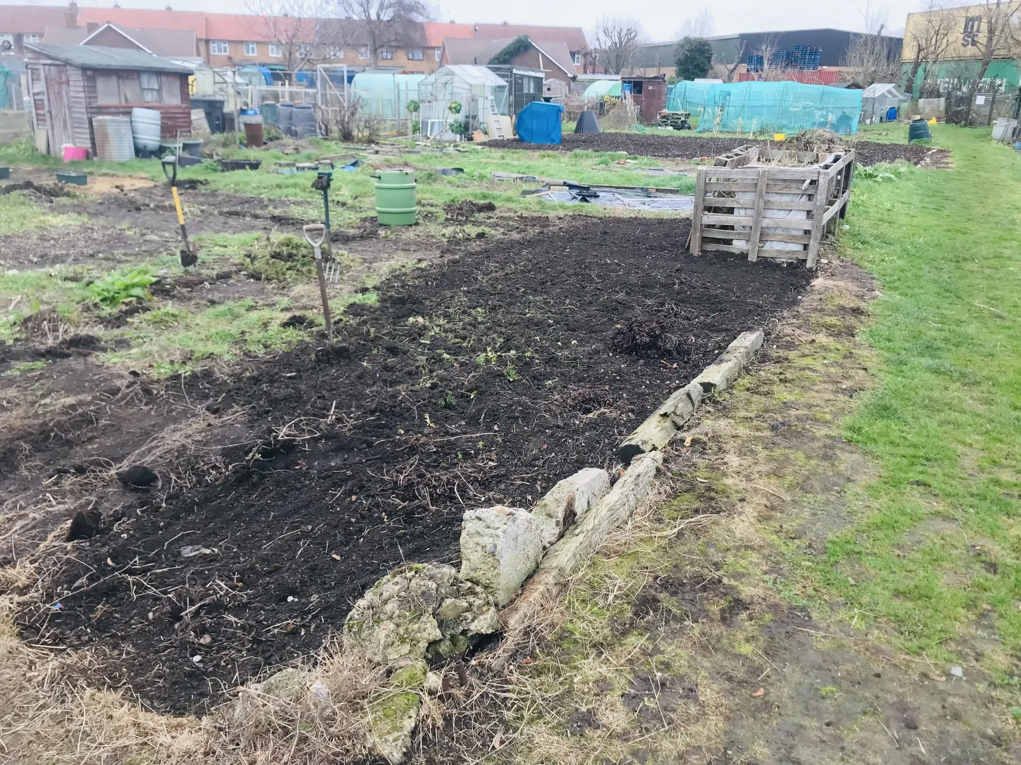 Digging over an allotment.