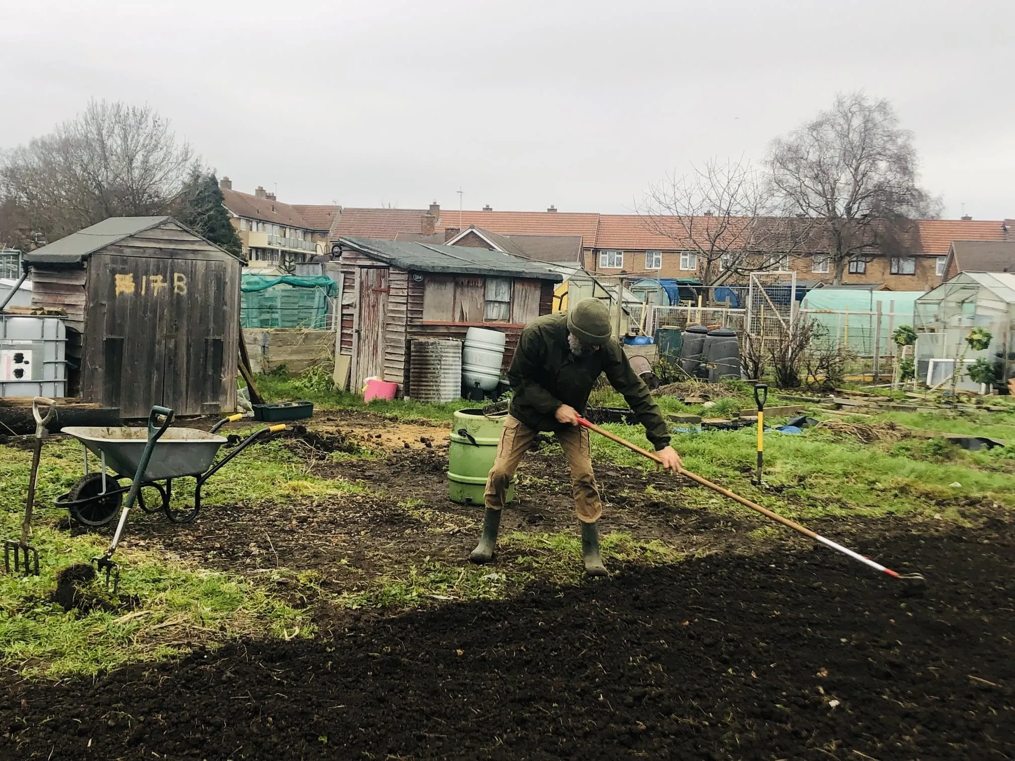 Digging over an allotment.