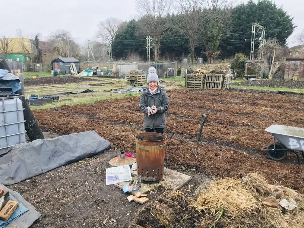 Bonfire on an allotment plot.