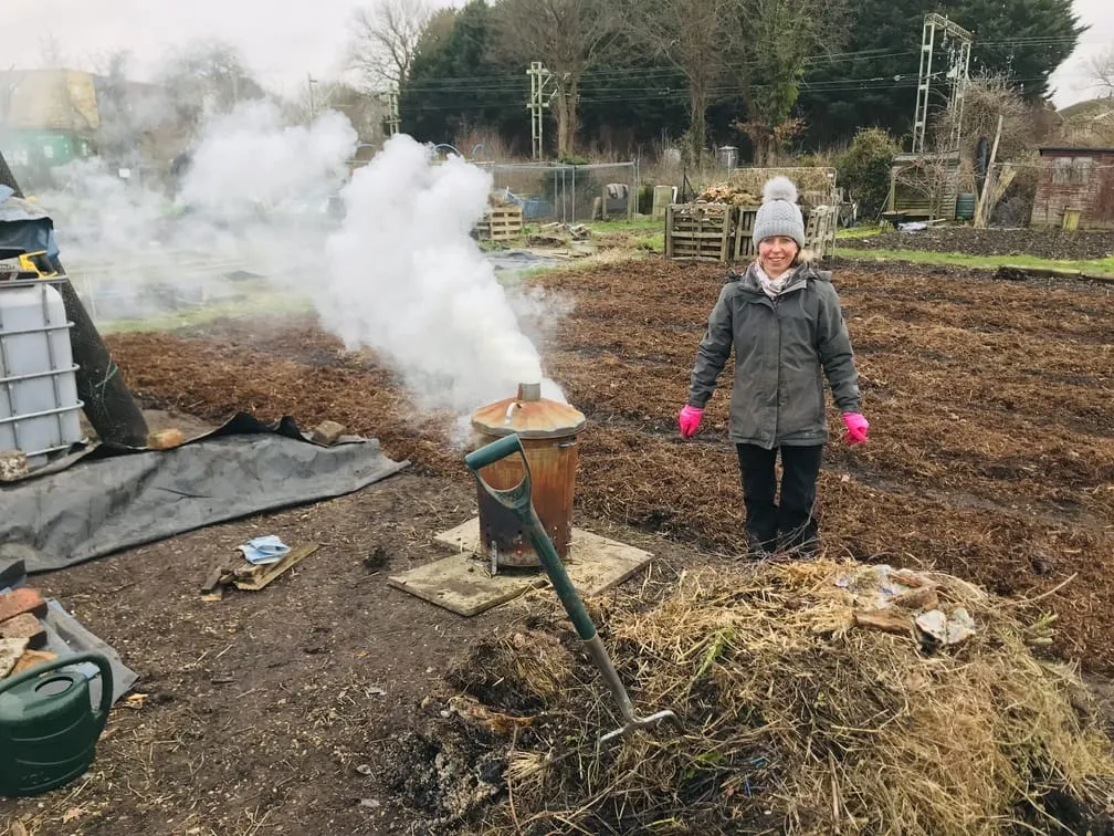 Bonfire on an allotment plot.