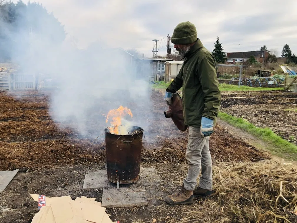 Bonfire on an allotment plot.