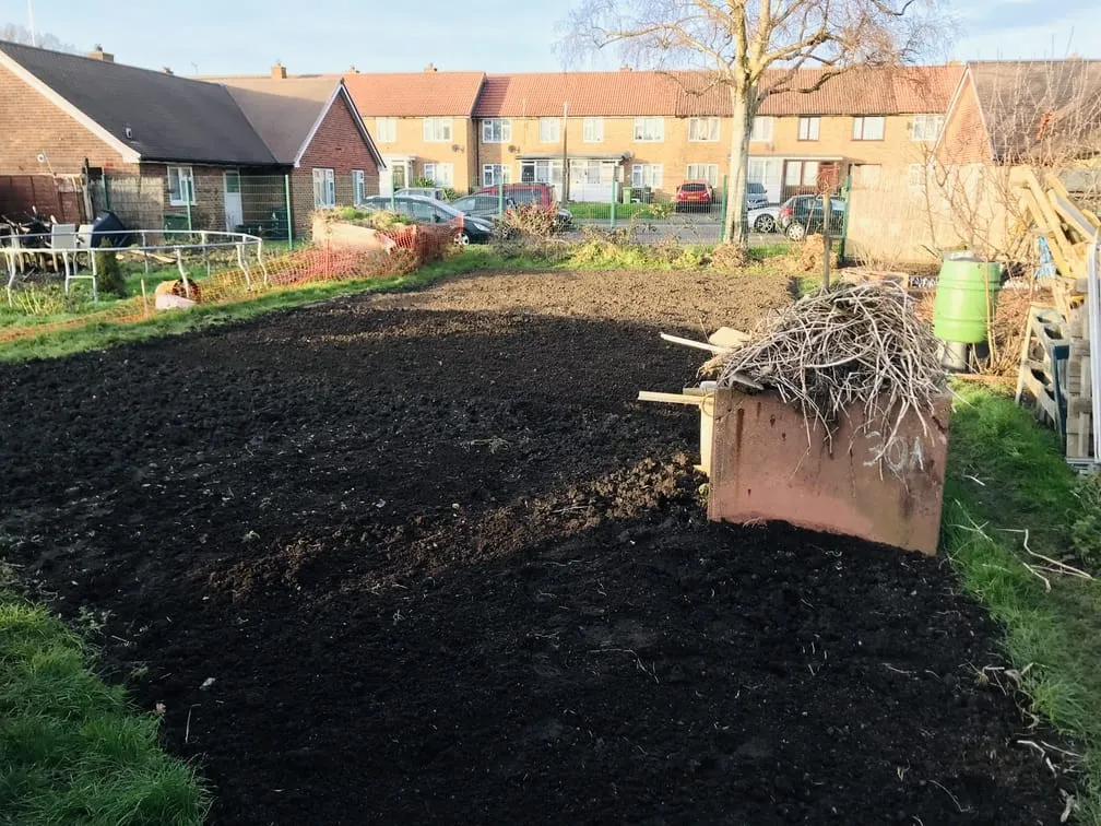 Digging an allotment plot.