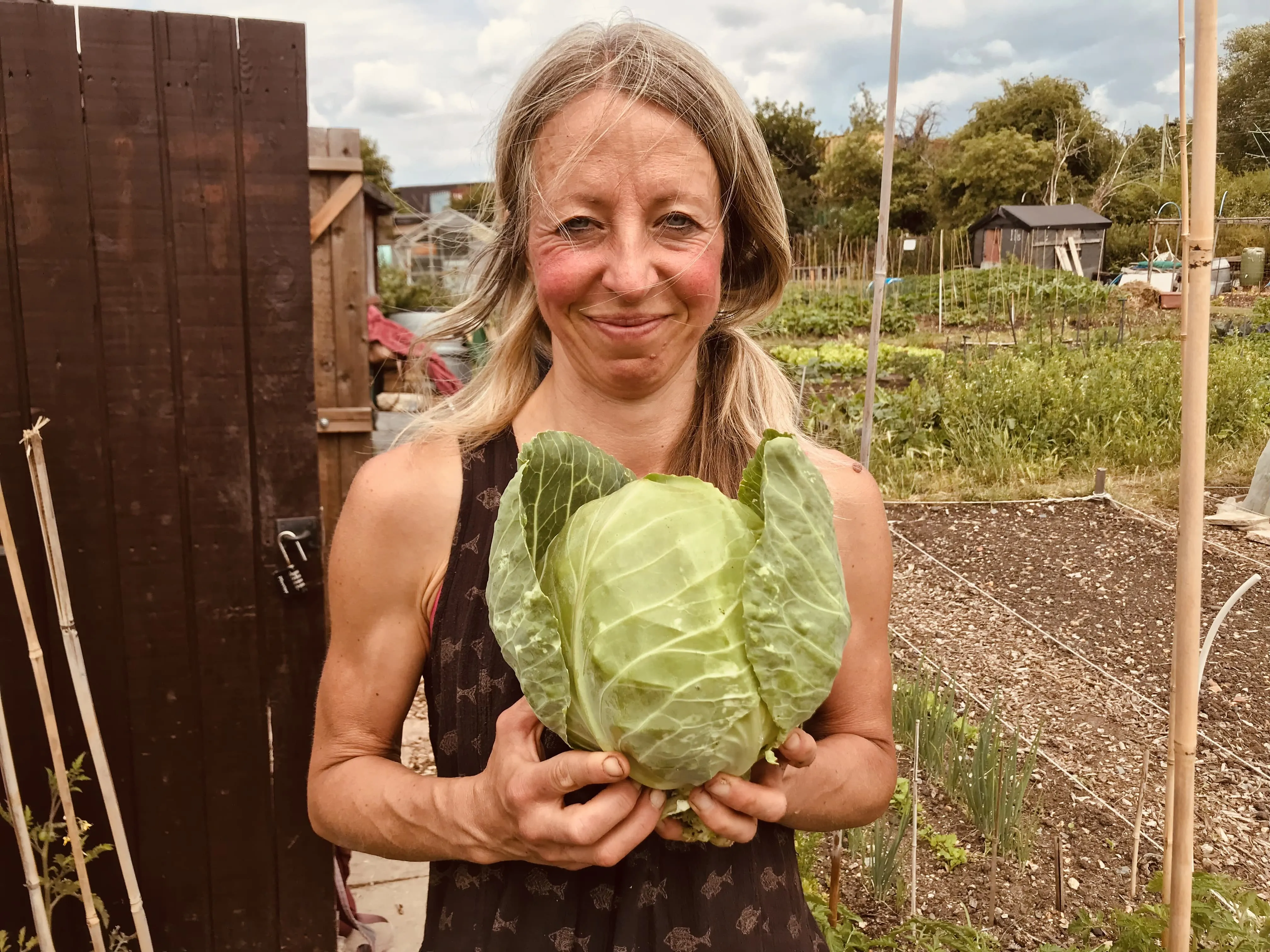 Vicky Salter holding Primo cabbage.