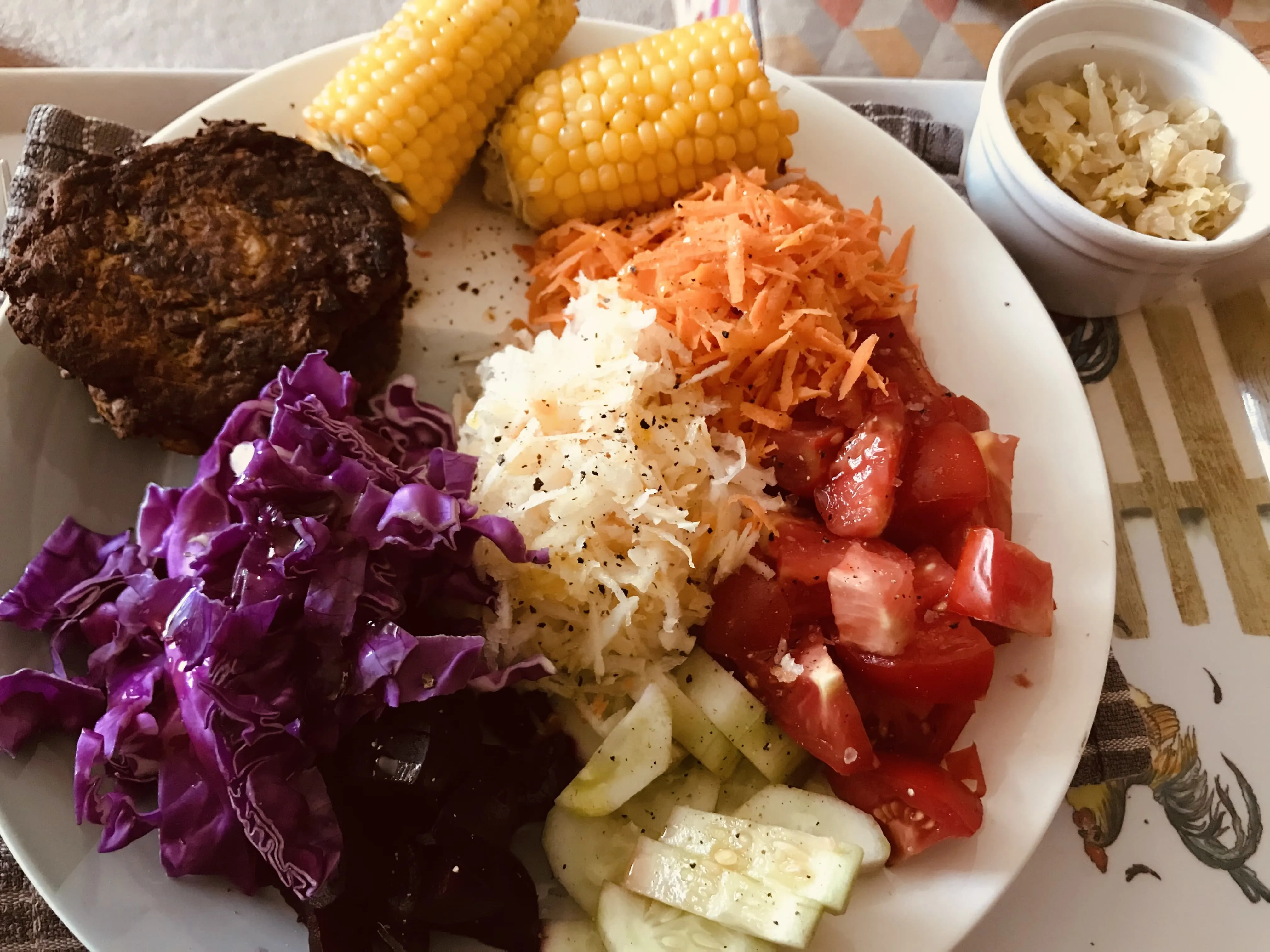 A plate of raw vegetables from the allotment.