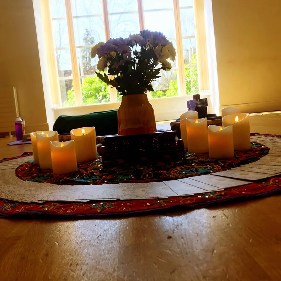 Candles on a blanket.