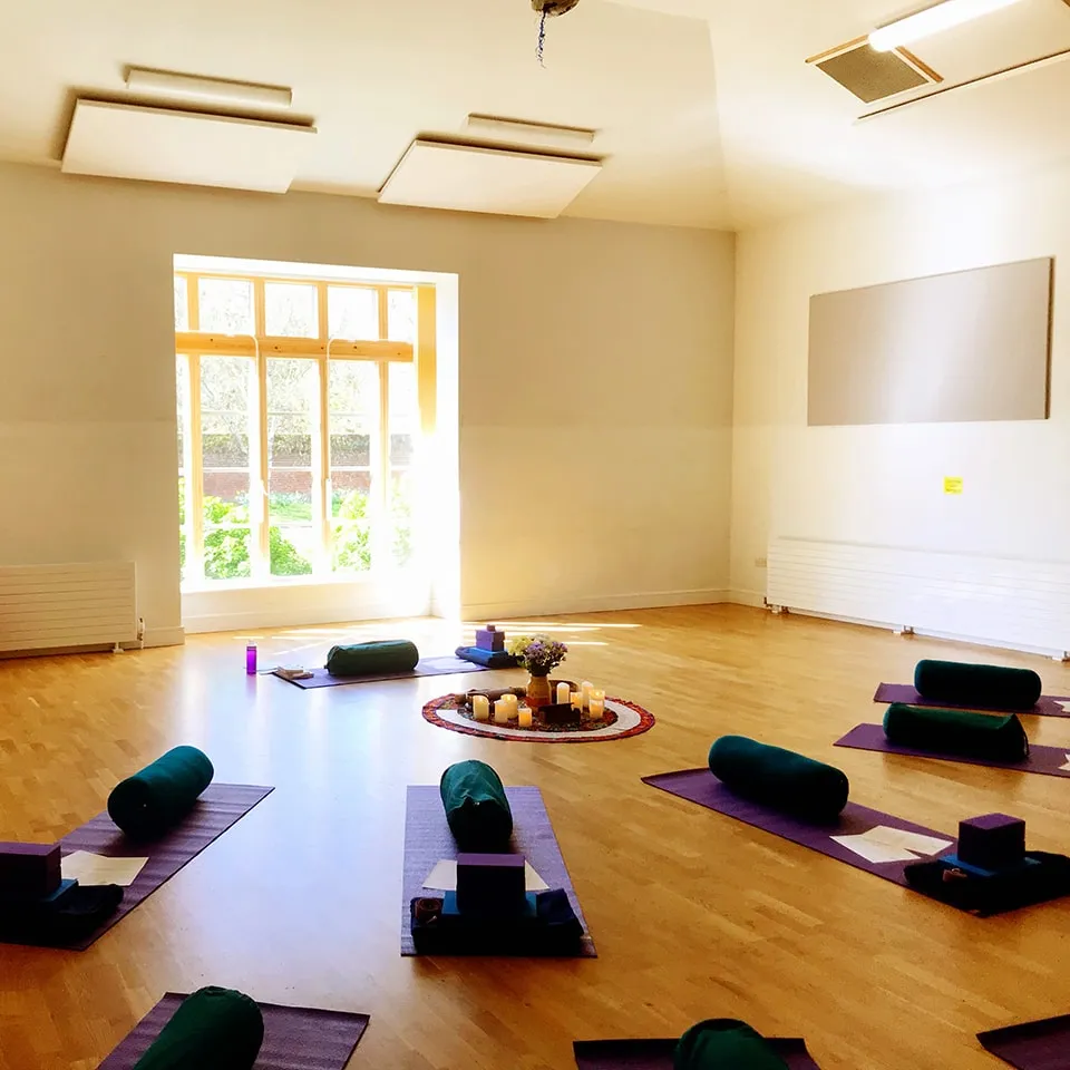 Yin yoga class set up.