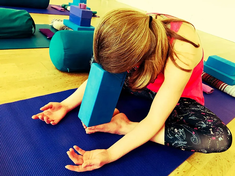 Vicky Salter practising yin yoga.